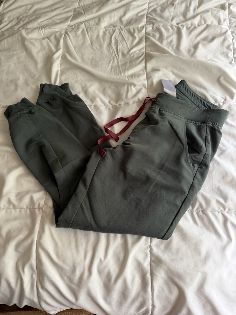 Figs Women's Olive Green Joggers with Maroon Drawstring
